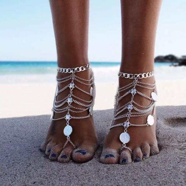 Bohemian Coin Multi Tassel Chain Anklet