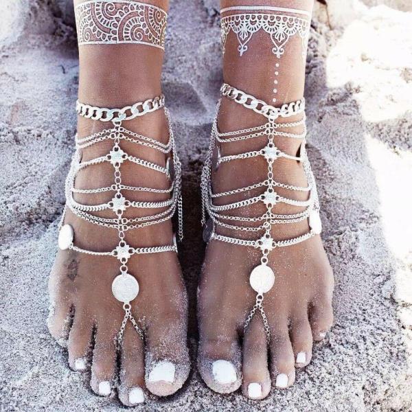 Bohemian Coin Multi Tassel Chain Anklet