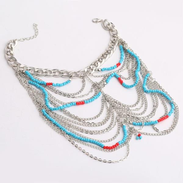 Bohemian Multi Layer Blue Beads Tassel Anklet