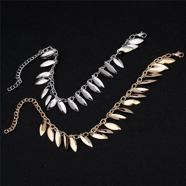 Retro Shiny Metal Leaf Tassel Anklet