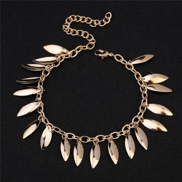 Retro Shiny Metal Leaf Tassel Anklet