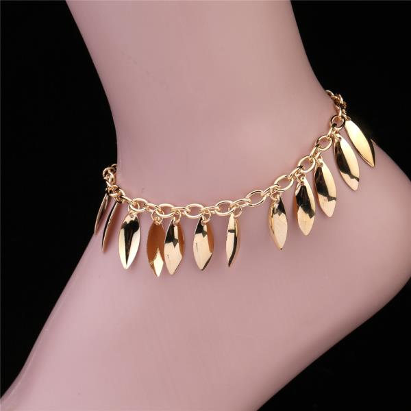 Retro Shiny Metal Leaf Tassel Anklet