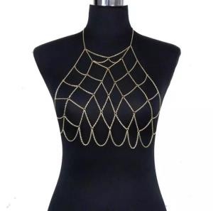 Gold Gothic Crystal Chest Bra Body Chain