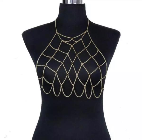 Bikini Gold Net Chest Body Chain