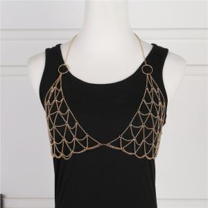 Rhinestone Wave Necklace Chest Chain