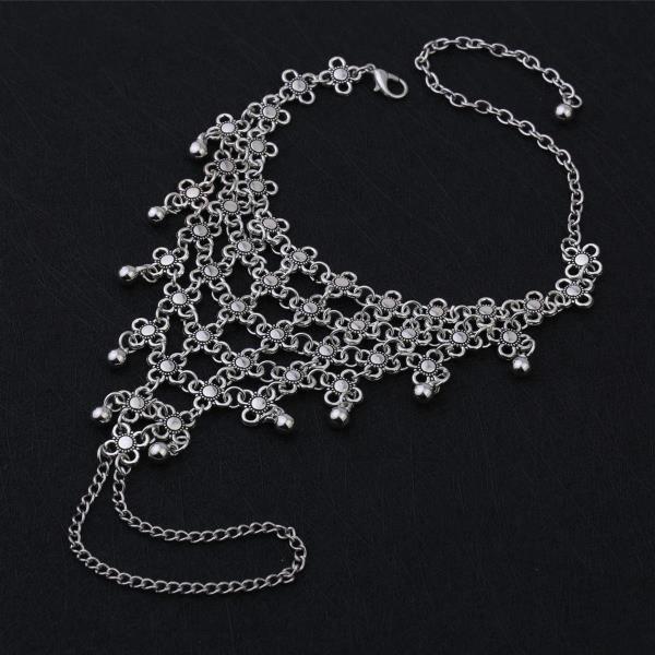 Retro Silver Hollow Flower Toe Anklet