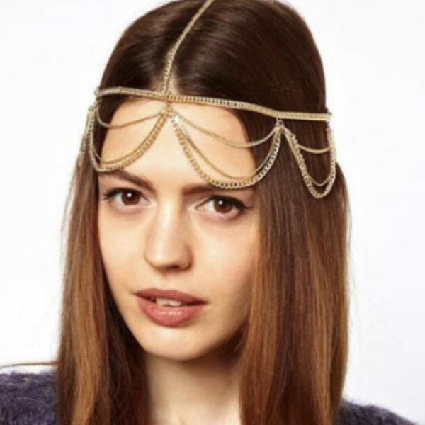 Gold Multi Tassel Hair Chains Headband