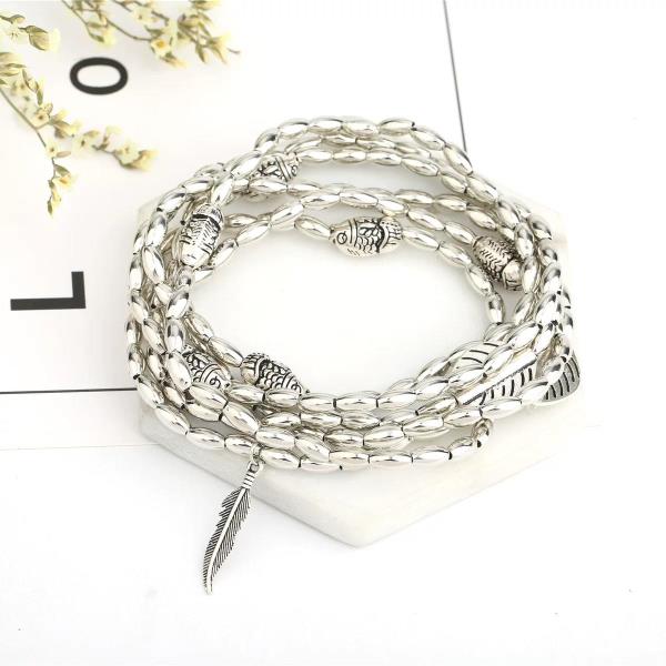 Bohemian Silver Multi Layer Feather Anklet