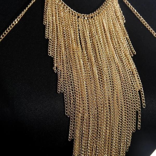 Gold Multi Chest Tassel Body Chain