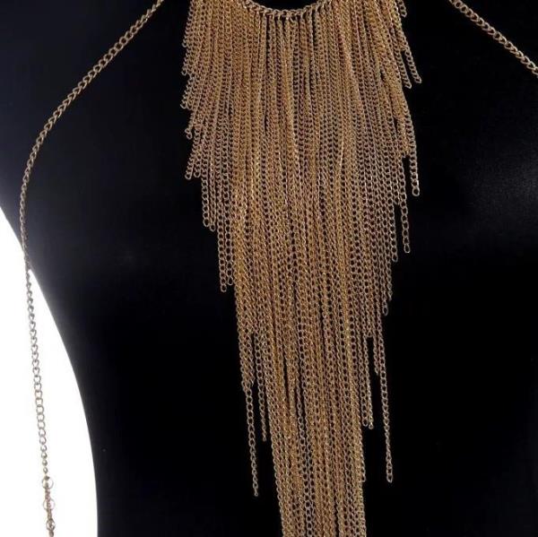 Gold Multi Chest Tassel Body Chain