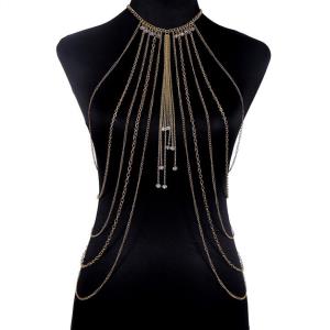 Gothic Pearl Necklace Body Back Chain