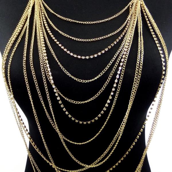 Gold Crystal Multi Layer Chest Chain