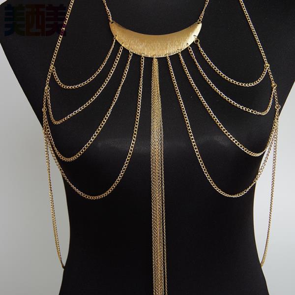 Gold Moon Tassel Chest Chain