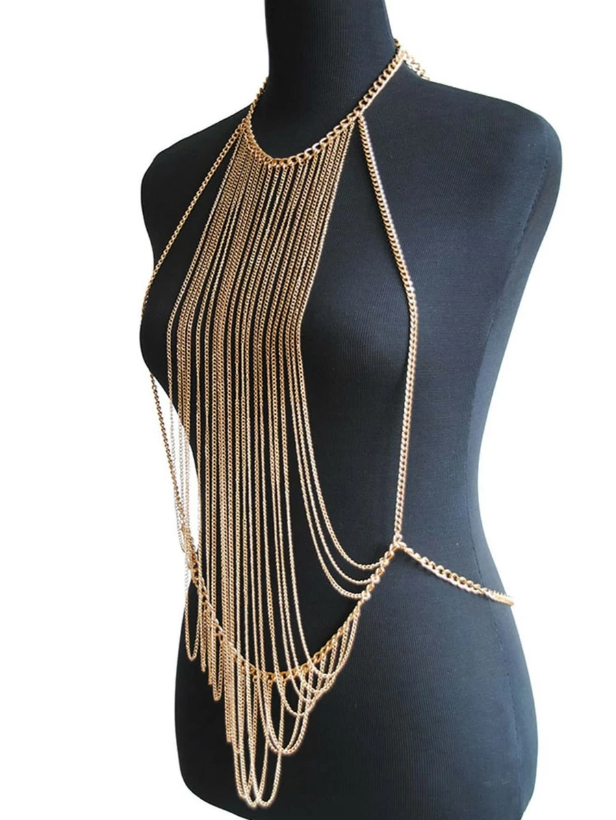 Gold Tassel Bikini Bra Body Chain