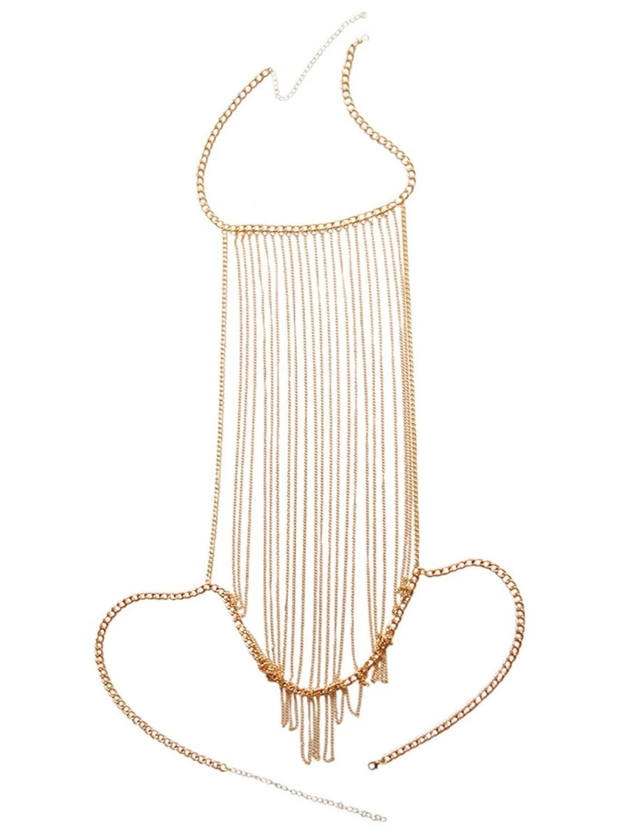 Gold Tassel Bikini Bra Body Chain