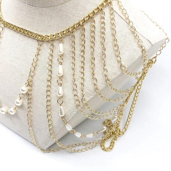 Punk White Pearl Tassel Shoulder Chain