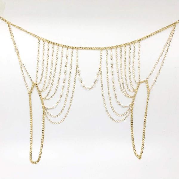 Punk White Pearl Tassel Shoulder Chain