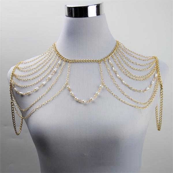 Punk White Pearl Tassel Shoulder Chain