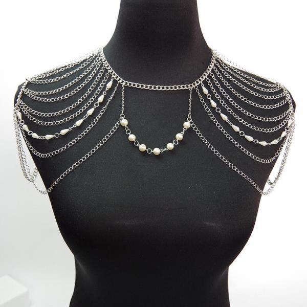 Punk White Pearl Tassel Shoulder Chain