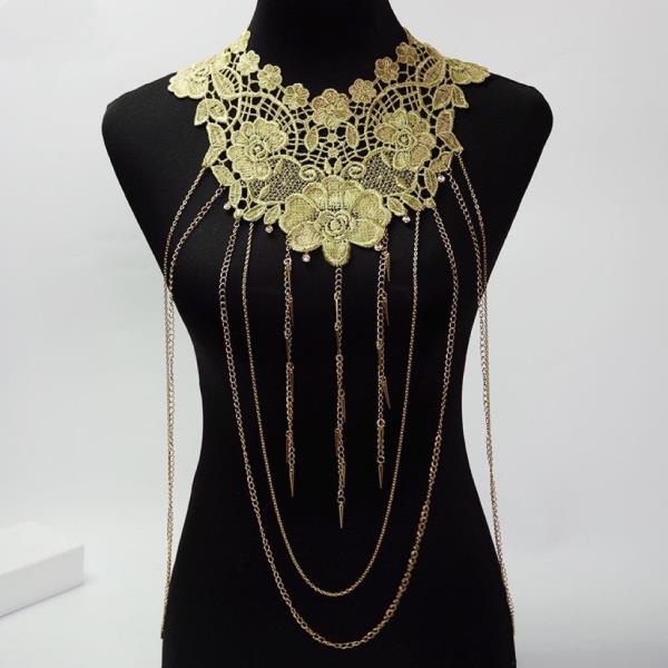 Gold Lace Flower Chest Body Chain