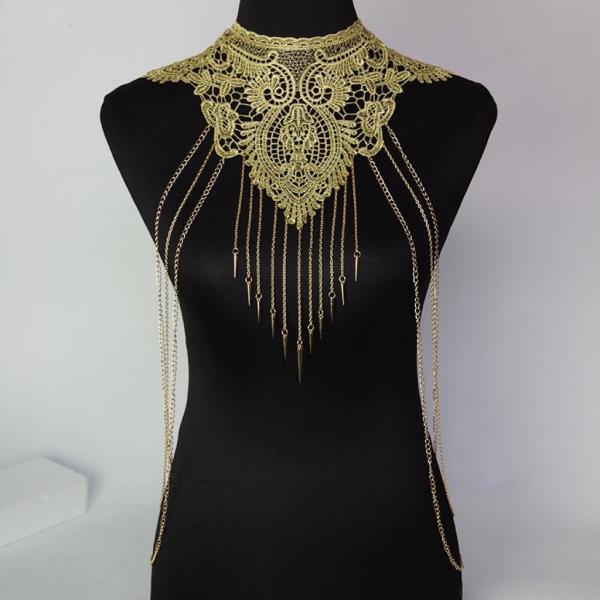 Gold Lace Flower Chest Body Chain