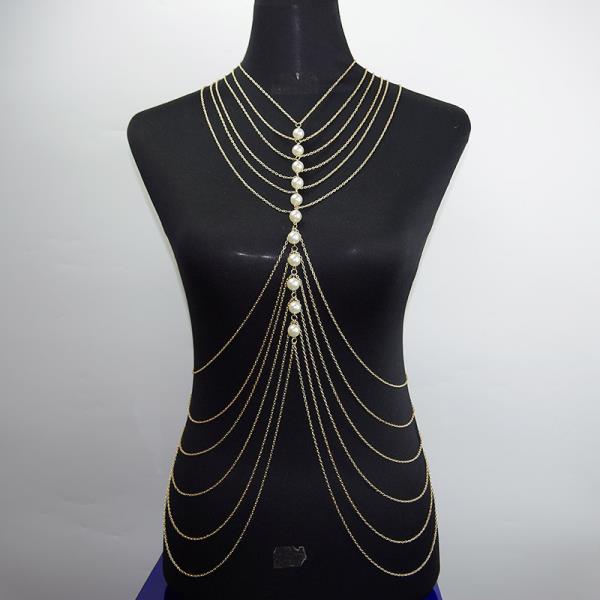 White Pearl Tassel Chest Body Chain