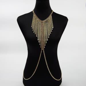 Gold Rhinestone Multi Tassel Back Chain