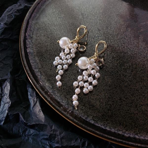 Retro Vintage White Pearl Dangle Earrings