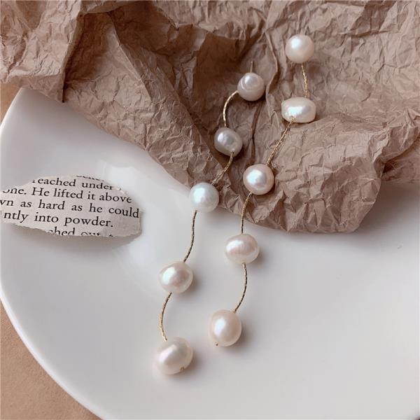 Fine White Real Pearl Long Tassel Earrings