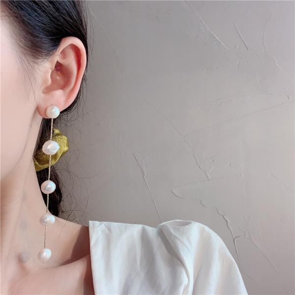 Fine White Real Pearl Long Tassel Earrings