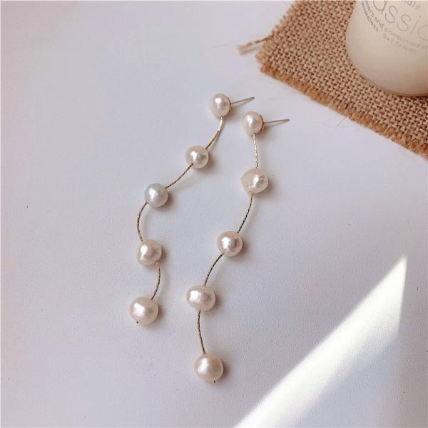 Fine White Real Pearl Long Tassel Earrings