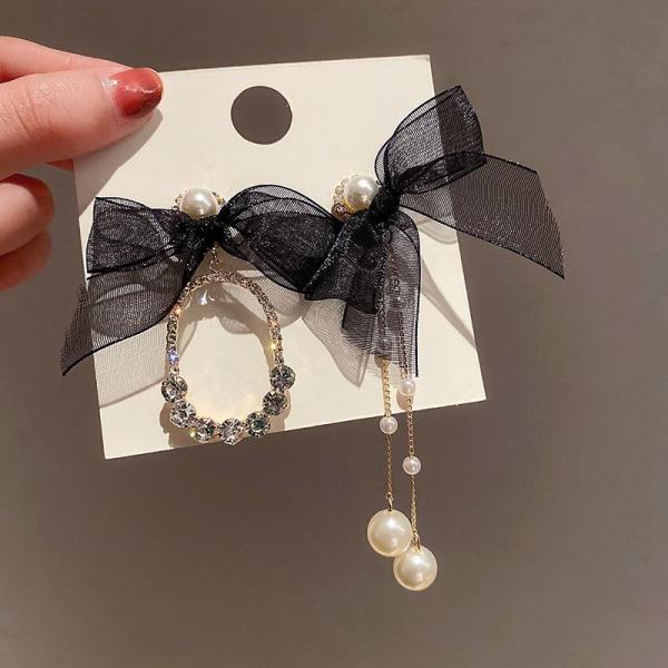 Fairy Lace Bow Pearl Long Dangle Earrings