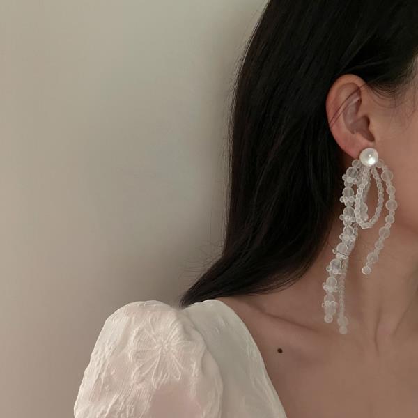 Frosted White Tassel Long Pendant Earrings