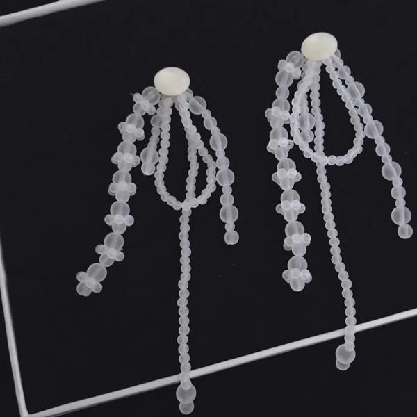 Frosted White Tassel Long Pendant Earrings