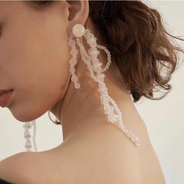 Frosted White Tassel Long Pendant Earrings