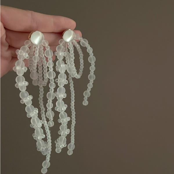 Frosted White Tassel Long Pendant Earrings