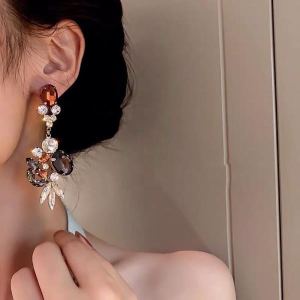 Elegant Crystal Leaf Pendant Earrings