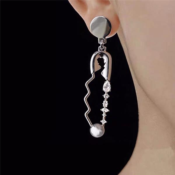 Shiny Silver Crystal Pin Dangle Earrings