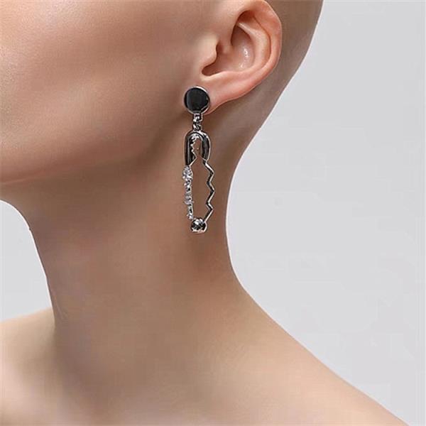 Shiny Silver Crystal Pin Dangle Earrings