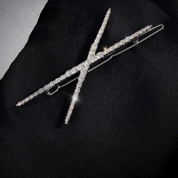 Full Rhinestone Silver X Shape Hair Pin