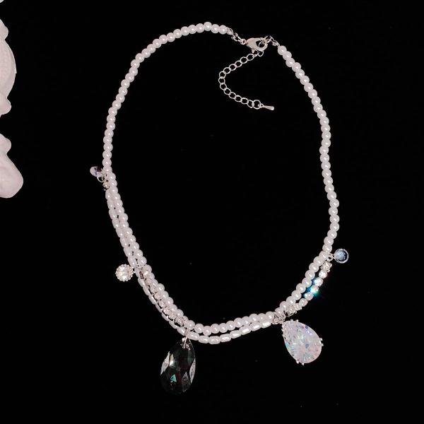 White Pearl Waterdrop Rhinestone Necklace