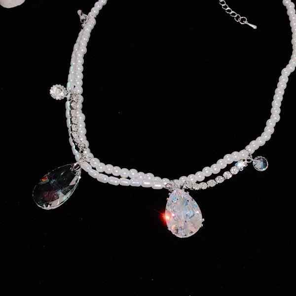 White Pearl Waterdrop Rhinestone Necklace