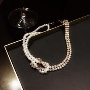 White Lace Pearl Pendant Choker