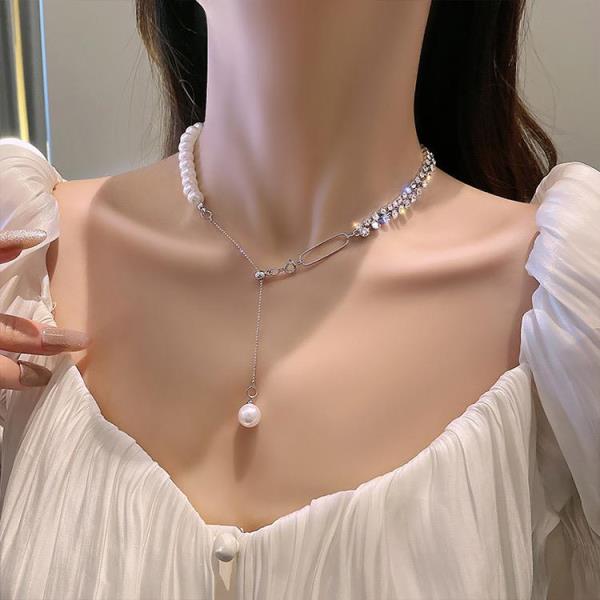 Pearl Rhinestone Silver Choker