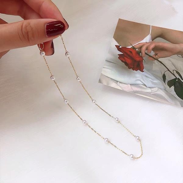 Mini White Pearl Gold Chain Choker