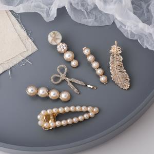 White Pearl Crystal Crown Leaf Hair Pin