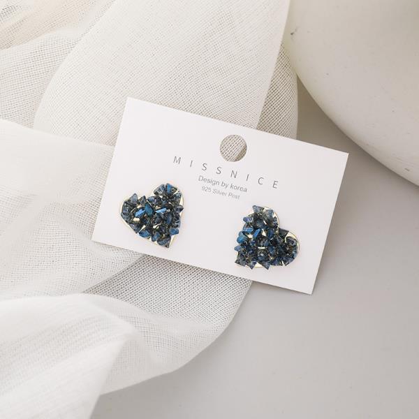 Sea Blue Rhinestone Heart Studs