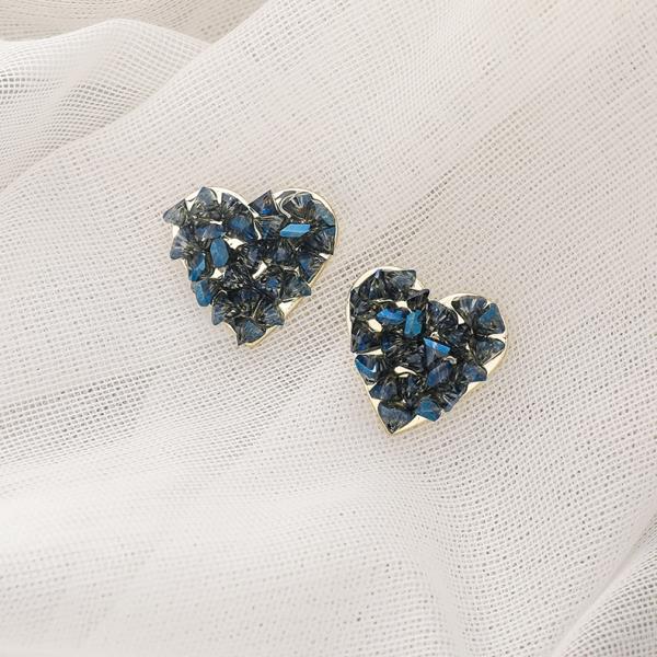 Sea Blue Rhinestone Heart Studs