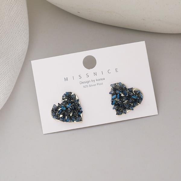 Sea Blue Rhinestone Heart Studs