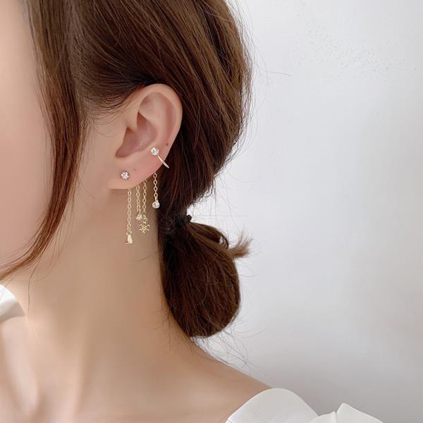 Gold Snowflake Tassel Earrings